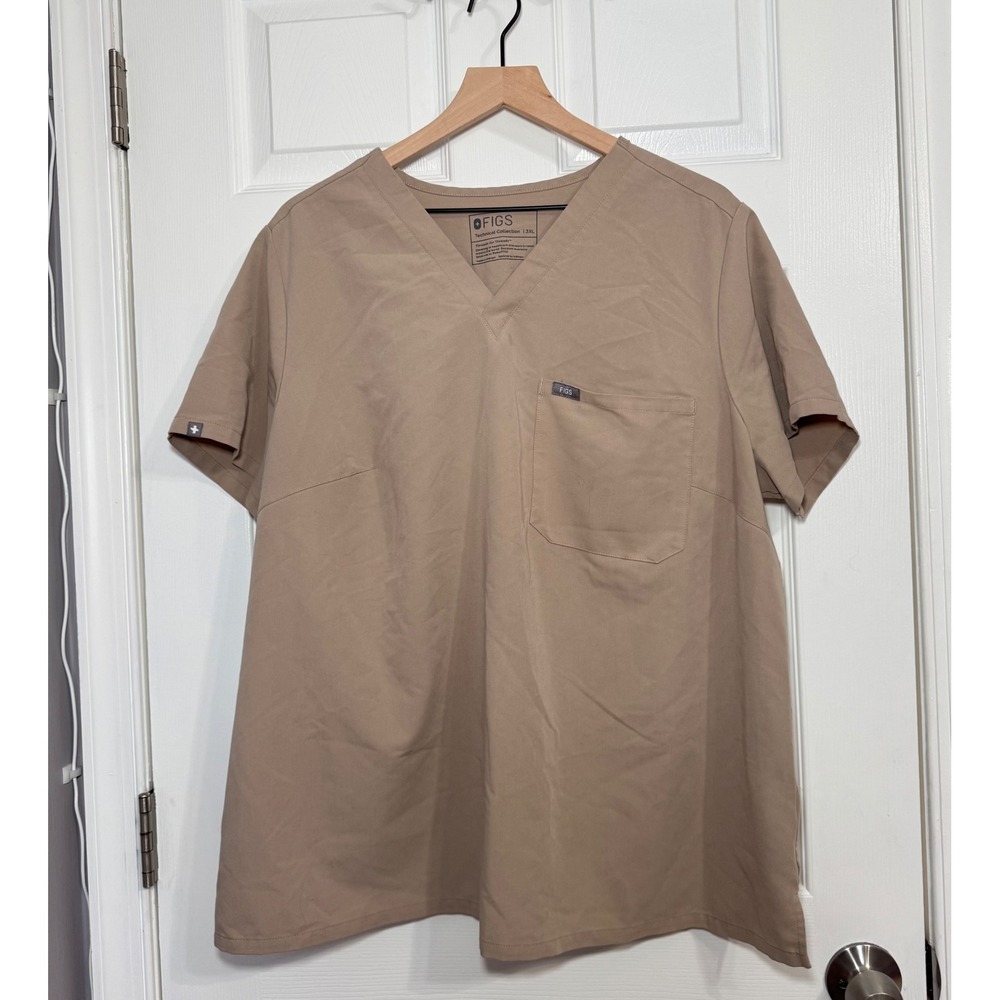 FIGS Khaki Scrub‎ Top Womens 3XL Tan Medical Nursing Healthcare